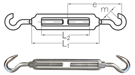 Stainless Steel M6 Hook and Hook Turnbuckle Dimensions