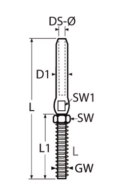 dimensions for left hand m12 8mm stainless steel swage threaded termninal